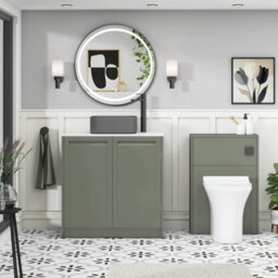 Royal Bathrooms Royal Bathroom Elmore 800mm Matt Green Freestanding Bathroom Vanity Unit 2 Door Plain White Worktop With Art Square Basin - thumbnail 5