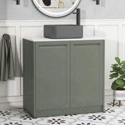 Royal Bathrooms Royal Bathroom Elmore 800mm Matt Green Freestanding Bathroom Vanity Unit 2 Door Plain White Worktop With Art Square Basin - thumbnail 1
