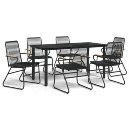 Berkfield 7 Piece Garden Dining Set Black Pvc Rattan - thumbnail 2