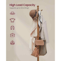 Freestanding Wooden Coat Tree With 10 Hooks, Hallway Coat Stand For Hats, Bags And Jackets, Caramel Brown - thumbnail 3