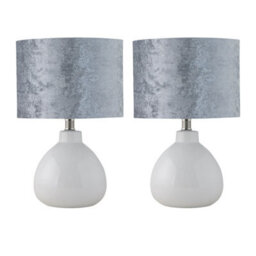 First Choice Lighting Set Of 2 Tuscan White Ceramic Lamps With Grey Crushed Velvet Shade - thumbnail 1
