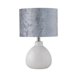 First Choice Lighting Set Of 2 Tuscan White Ceramic Lamps With Grey Crushed Velvet Shade - thumbnail 2