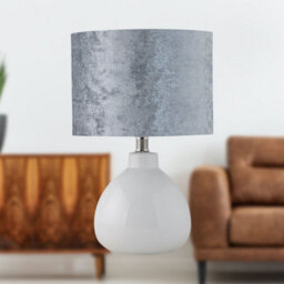 First Choice Lighting Set Of 2 Tuscan White Ceramic Lamps With Grey Crushed Velvet Shade - thumbnail 6