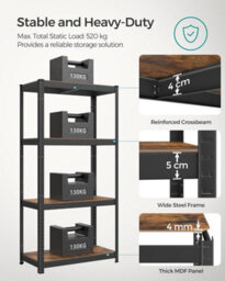 Songmics Industrial Adjustable Storage Shelves, 4 Tier, Shelving Unit, For Living Room, Kitchen, Garage, Rustic Brown And Black - thumbnail 4