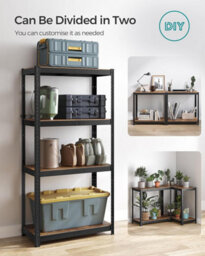 Songmics Industrial Adjustable Storage Shelves, 4 Tier, Shelving Unit, For Living Room, Kitchen, Garage, Rustic Brown And Black - thumbnail 7