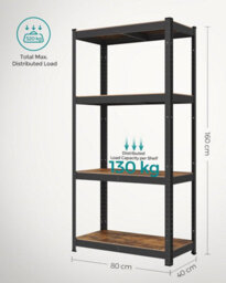 Songmics Industrial Adjustable Storage Shelves, 4 Tier, Shelving Unit, For Living Room, Kitchen, Garage, Rustic Brown And Black - thumbnail 2
