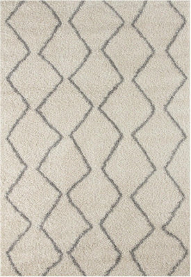 The Rugs Moroccan Shaggy Rugs And Runners Soft Fluffy Wavy Trellis Design High Pile Ivory And Grey Living Room Kitchen Hallway 800 - image 1