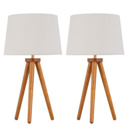First Choice Lighting Set Of 2 Dark Oak Table Lamp Or Bedside Lights With Linen Shades