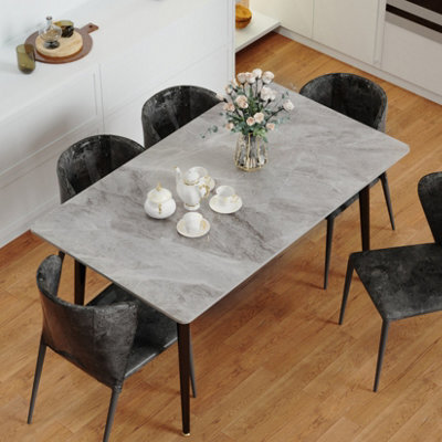Fativo Stunning High Gloss 4-6 Seater Marble Dining Table Kitchen Dinette Table House,grey - image 1