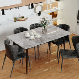 Fativo Stunning High Gloss 4-6 Seater Marble Dining Table Kitchen Dinette Table House,grey - thumbnail 8