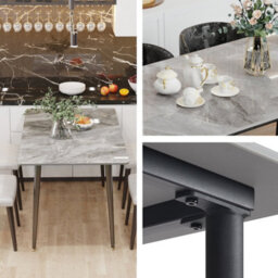 Fativo Stunning High Gloss 4-6 Seater Marble Dining Table Kitchen Dinette Table House,grey - thumbnail 4