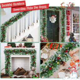 Amorly Christmas Garland With Lights 9Ft Pre-Lit Flocked Garland With 30 Led Bulbs,battery Operated Garland For Fireplace, Staircase - thumbnail 7