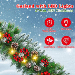 Amorly Christmas Garland With Lights 9Ft Pre-Lit Flocked Garland With 30 Led Bulbs,battery Operated Garland For Fireplace, Staircase - thumbnail 2