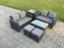 Fimous Wicker Rattan Garden Furniture Sofa Set With Rectangular Coffee Table Double Seat Sofa 2 Small Footstool Side Table - thumbnail 1