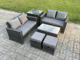 Fimous Wicker Rattan Garden Furniture Sofa Set With Rectangular Coffee Table Double Seat Sofa 2 Small Footstool Side Table - thumbnail 2