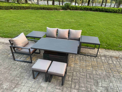 Fimous Aluminum Outdoor Dining Set Patio Dining Furniture Set Includes Chairs With 2 Small Footstools 2 Side Tables - image 1