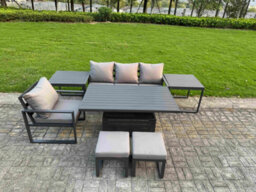 Fimous Aluminum Outdoor Dining Set Patio Dining Furniture Set Includes Chairs With 2 Small Footstools 2 Side Tables - thumbnail 2
