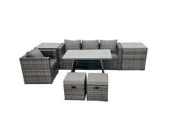 Fimous Rattan Dining Table Sofa Armchair Set With 2 Side Tables 2 Small Footstools Outdoor Garden Furniture Set Dark Grey Mixed - thumbnail 1