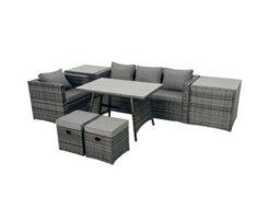 Fimous Rattan Dining Table Sofa Armchair Set With 2 Side Tables 2 Small Footstools Outdoor Garden Furniture Set Dark Grey Mixed - thumbnail 2