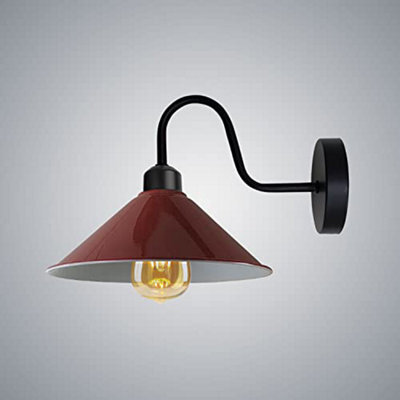 Vintage Rustic Wall Light Fixture 22Cm Metal Cone Shade E27 Swan Neck For Hallway Bedroom - image 1