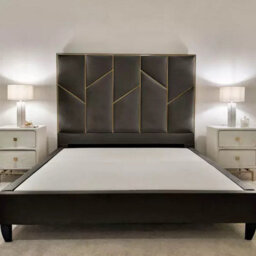Stratus Interiors Julius Gold And Silver Abstract Accent Strip Bed Frame Optional Gas Lift Storage - Mink Plush - Slatted Base - Single - thumbnail 6