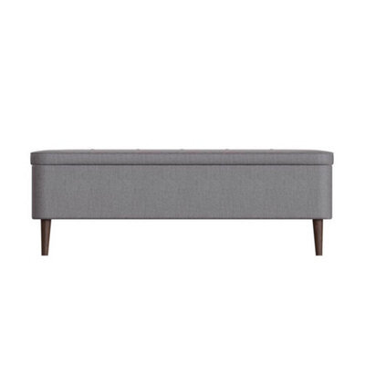 Ottoman Storage Bench Window Seat Large Toy Chest Solid Wooden Legs Grey Linen - image 1