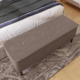 Ottoman Storage Bench Window Seat Large Toy Chest Solid Wooden Legs Grey Linen - thumbnail 6