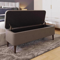 Ottoman Storage Bench Window Seat Large Toy Chest Solid Wooden Legs Grey Linen - thumbnail 5