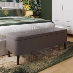 Ottoman Storage Bench Window Seat Large Toy Chest Solid Wooden Legs Grey Linen - thumbnail 4