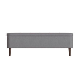 Ottoman Storage Bench Window Seat Large Toy Chest Solid Wooden Legs Grey Linen - thumbnail 1