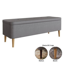 Ottoman Storage Bench Window Seat Large Toy Chest Solid Wooden Legs Grey Linen - thumbnail 3