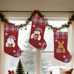 CLEFFNS 3Pcs Christmas Stocking 45Cm 3D Large Santa, Snowman, Reindeer Christmas Stockings Fireplace Hanging Stockings Gift Bag Decoration - thumbnail 3