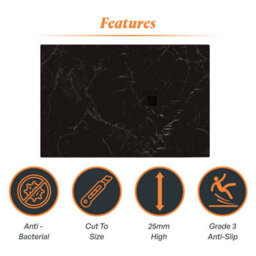Plum&clay Pia Rectangle Black Marble Effect Shower Tray (L)1700mm (W)800mm (H)25mm - thumbnail 7