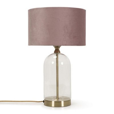 Valuelights Jessy Glass And Gold Metal Bedside Table Lamp With A Blush Pink Velvet Lampshade - Bulb Included - image 1