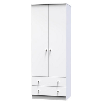 Yarmouth Ready Assembled Modern Matt White 2 Drawer Tall Double Wardrobe (H)1960mm (W)740mm (D)520mm - image 1