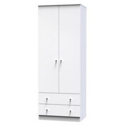Yarmouth Ready Assembled Modern Matt White 2 Drawer Tall Double Wardrobe (H)1960mm (W)740mm (D)520mm - thumbnail 1