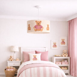 CGC Lighting Cgc Blake 45Cm Large Oatmeal Linen Pink Teddy Bear Children's Lamp Shade - thumbnail 2