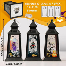 CLEFFNS 3Pcs Halloween Decor Lantern, Portable Led Candle Lantern, Simulation Candle Flashing For Outdoor Indoor Halloween Party Decor - thumbnail 2
