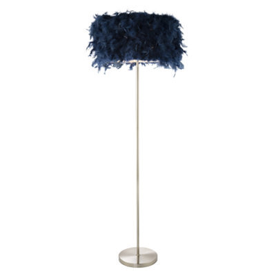 Happy Homewares Modern And Chic Midnight Blue Feather Floor Lamp With Satin Nickel Plated Base - image 1