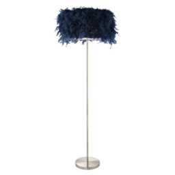 Happy Homewares Modern And Chic Midnight Blue Feather Floor Lamp With Satin Nickel Plated Base - thumbnail 1