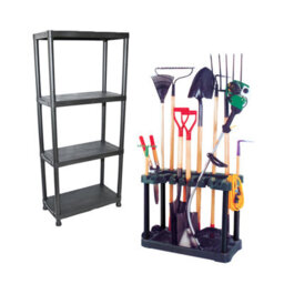 Kct Garden Tool Storage With Wheels & 4 Tier Plastic Shelving Unit For Shed Garage Organiser Holder Tidy Freestanding Accessories