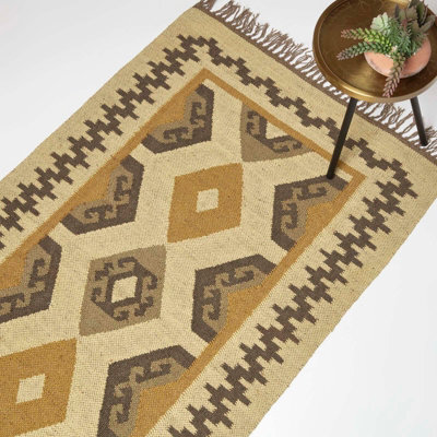 Homescapes Ravar Brown & Gold Kilim Wool Rug 120 X 170 Cm - image 1