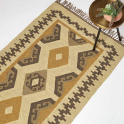 Homescapes Ravar Brown & Gold Kilim Wool Rug 120 X 170 Cm - thumbnail 1