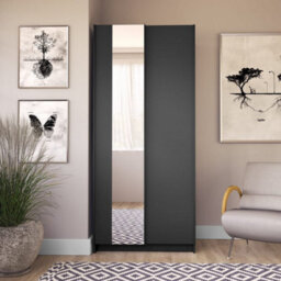 Arte Practical Black Sliding Door Wardrobe 80Cm - Mirrored, Space-Saving Storage For Modern Urban Living - thumbnail 3
