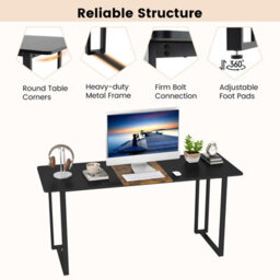 Costway Computer Desk 160 X 60 Cm Large Office Desk With Metal Frame-Black - thumbnail 6
