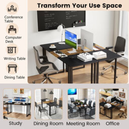 Costway Computer Desk 160 X 60 Cm Large Office Desk With Metal Frame-Black - thumbnail 8