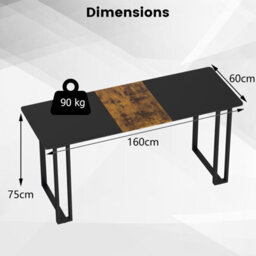 Costway Computer Desk 160 X 60 Cm Large Office Desk With Metal Frame-Black - thumbnail 2
