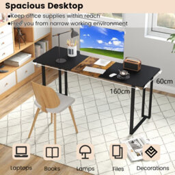 Costway Computer Desk 160 X 60 Cm Large Office Desk With Metal Frame-Black - thumbnail 7