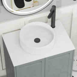 Royal Bathrooms Royal Bathroom Elmore 700mm Matt Pebble Grey Freestanding Bathroom Vanity Unit 2 Door Plain White Worktop With Round Basin - thumbnail 4