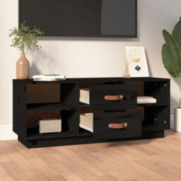 Berkfield Stylish Tv Cabinet Black 100X34X40 Cm Solid Wood Pine - thumbnail 3